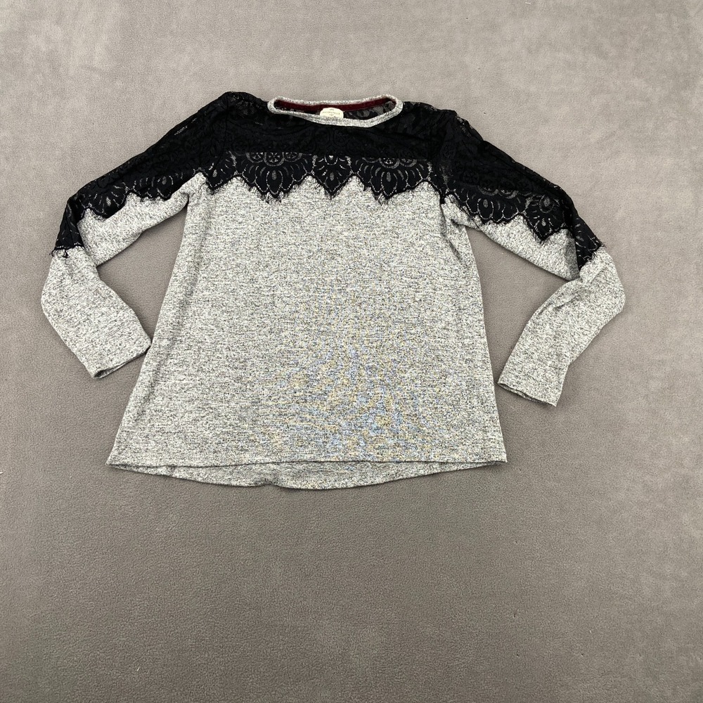 Mason & Belle Top Womens Small Heather Gray Rayon Knit Crew Neck Lace Detail